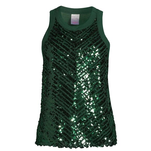 2/$30 NO BOUNDARIES Sequin Tank Top  Hunter Lodge  Green Large #A0217 TRB2 - Picture 5 of 11